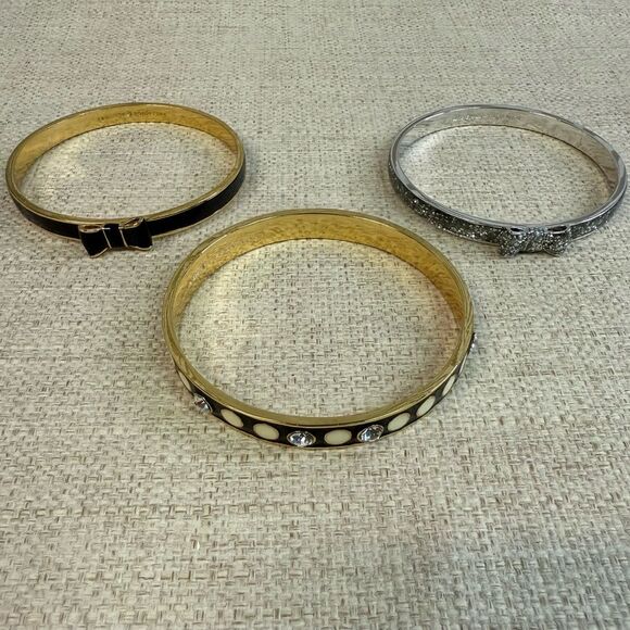 Kate Spade Black Gold Silver Glitter Bangle Bracelets Set of 3 - Picture 2 of 5